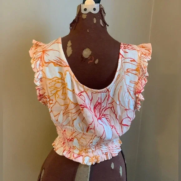 PATRONS OF PEACE Floral Crop Top Smocked medium boho - Picture 5 of 6